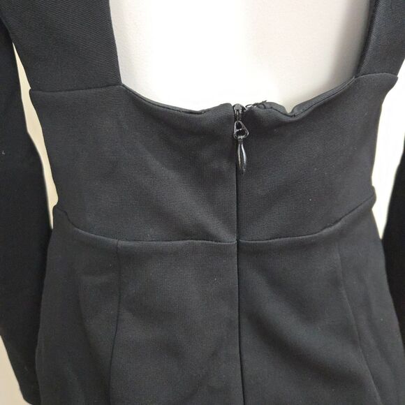 Bebe Vtg Y2K Black Mini Dress S Plunge Neck Sheer Sleeve Rhinestones Open Back - Picture 9 of 14